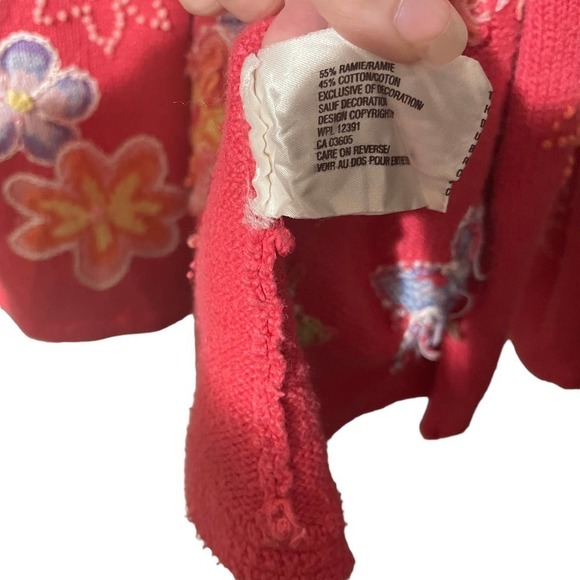 David Brooks Salmon Floral Colorful Embroidered Sweater Cardigan - Picture 6 of 7